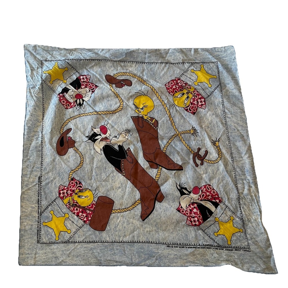 VTG 90's Looney Tunes Bandaroos Bandana Sylvester and Tweety Bird Western Scarf